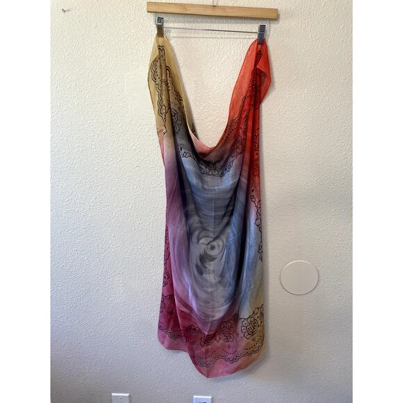 Safir Rainbow Marble Floral Print Large Square Bohemian Fairycore Scarf 37"by37" - Picture 3 of 11